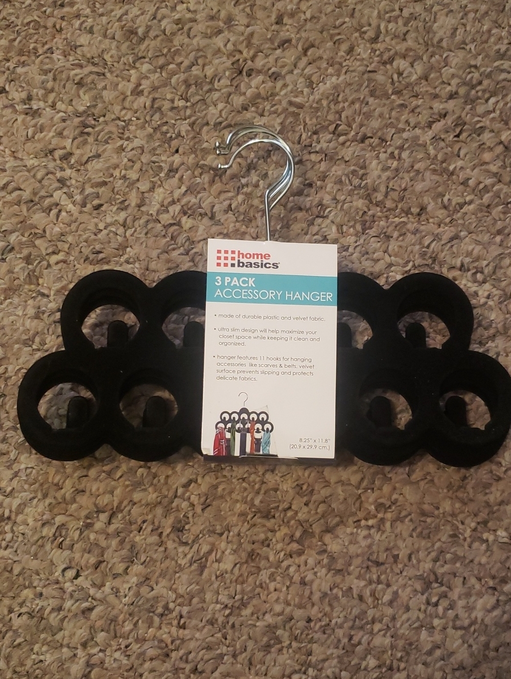 Home Basics 3 Pack Accessory Hanger. Color Black/Silver NWT.